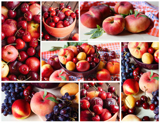 Collage of fresh fruit. Various Compositions Of Fruit.