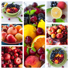 Collage of fresh fruit. Various Compositions Of Fruit.