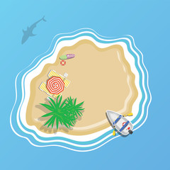 beach on the island with two deck chair and umbrella