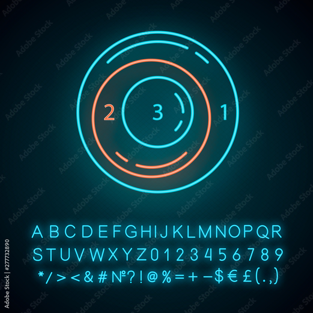 Poster existential graph neon light icon. symbolic representation of information. relationships between dif