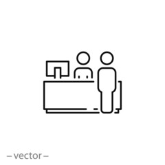 reception desk icon, customer service, counter, thin line symbol for web and mobile phone on white background - editable stroke vector illustration eps10