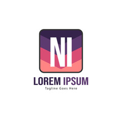 Initial NI logo template with modern frame. Minimalist NI letter logo vector illustration