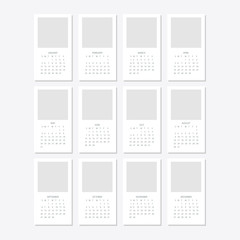Set of minimalist calendars, years 2020 weeks start sunday