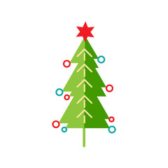 Merry Christmas tree icon. Vector illustration isolated on white background. Flat and line style design.