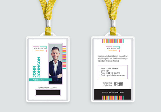 ID Card Layout with Colorful Stripe Elements