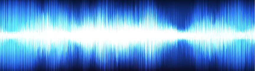 Panorama Digital Super Earthquake Wave with Circle Vibration on Light blue background,technology and earthquake wave concept,design for music industry,Vector,Illustration.