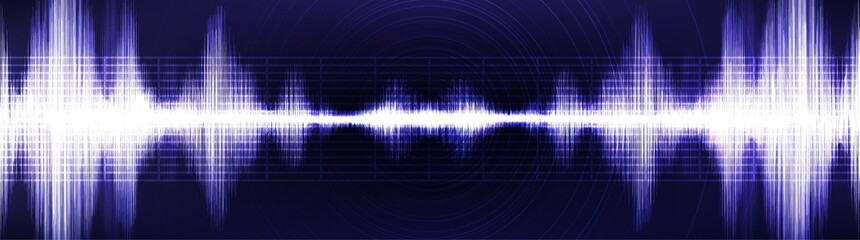 Panorama Super Earthquake Wave with Graph and Circle Vibration on Neon Ultra Violet background,audio digital wave diagram concept,design for education and science,Vector Illustration.