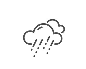 Rainy weather forecast line icon. Clouds with rain sign. Cloudy sky symbol. Quality design element. Linear style rainy weather icon. Editable stroke. Vector