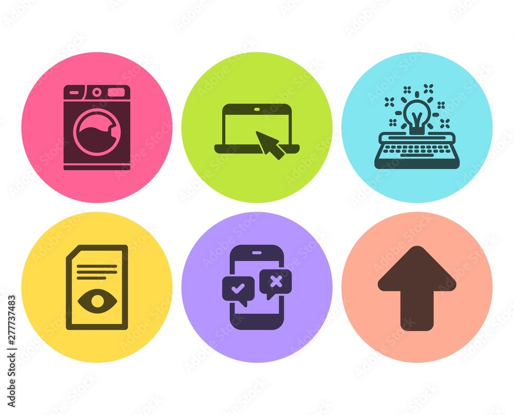 Poster portable computer, typewriter and phone survey icons simple set. washing machine, view document and 