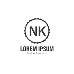 Initial NK logo template with modern frame. Minimalist NK letter logo vector illustration