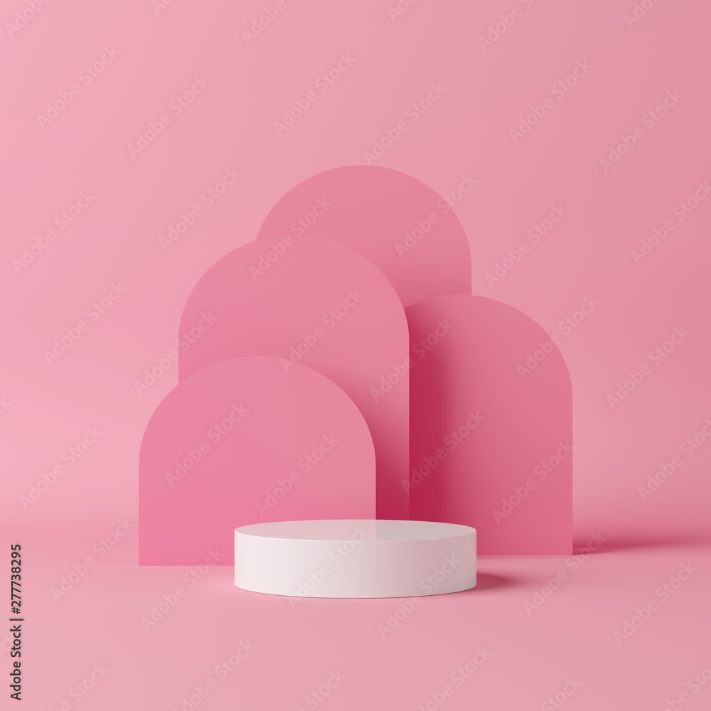Poster 3d render abstract pastel color mock up scene. white podium and pink background for product.
