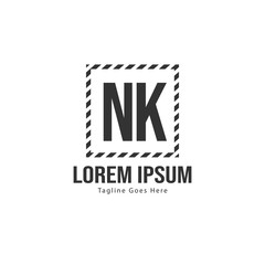 Initial NK logo template with modern frame. Minimalist NK letter logo vector illustration