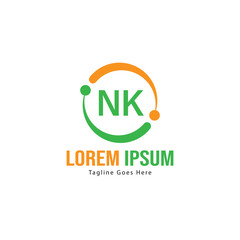 Initial NK logo template with modern frame. Minimalist NK letter logo vector illustration