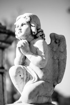 statue of angel on cemetery