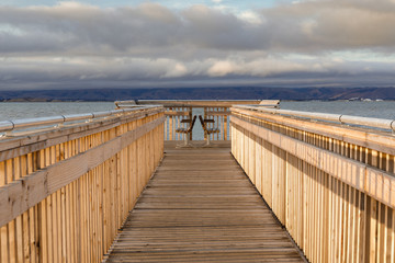 Naklejka premium The new boardwalk at Baylands Nature Preserve. Palo Alto, Santa Clara County, California, USA.