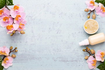 Orchid beauty flowers on vintage background. Spa background, spa therapy, beauty. Spa treatment.