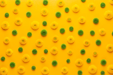 Yellow flower pattern on a yellow background.  Spring greeting card.