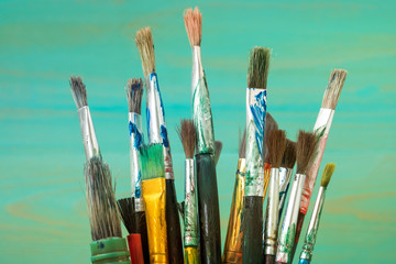 Old dirty paint brushes