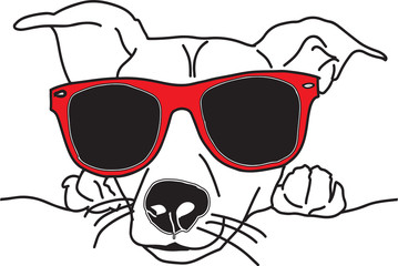 Vector illustration dog face with sunglasses black and white
