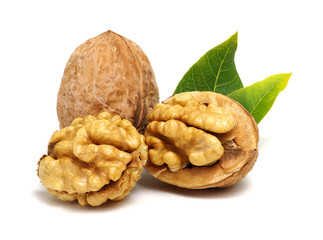 Walnuts with leaves
