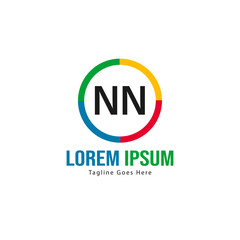 Initial NN logo template with modern frame. Minimalist NN letter logo vector illustration
