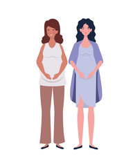 beautiful women pregnant standing on white background