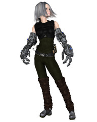 Science fiction illustration of a future female soldier with cyber arms, 3d digitally rendered illustration
