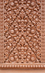 Wat Tham Phu Wa, Kanchanaburi, Thailand , May 12 2016 : Low relief sculpture, Thai pattern, wall mounted
