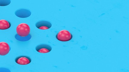 Pink spheres on blue background. Abstract motion design loop animation. vaporwave