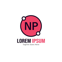 Initial NP logo template with modern frame. Minimalist NP letter logo vector illustration
