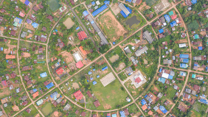Aerial top view of villages in a circle taken with drones