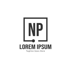 Initial NP logo template with modern frame. Minimalist NP letter logo vector illustration