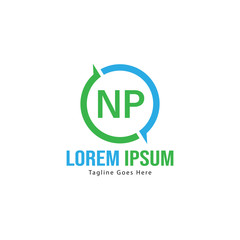 Initial NP logo template with modern frame. Minimalist NP letter logo vector illustration