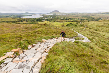 Upper Diamond Hill Walk. Connemara National Park, Letterfrack, Galway, Ireland: Hiking in the mountains and through the clouds with magic views over the National Park.