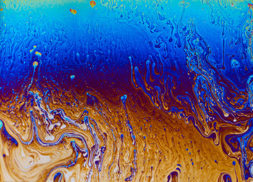 Abstract patterns space fantasy on a soap bubble.