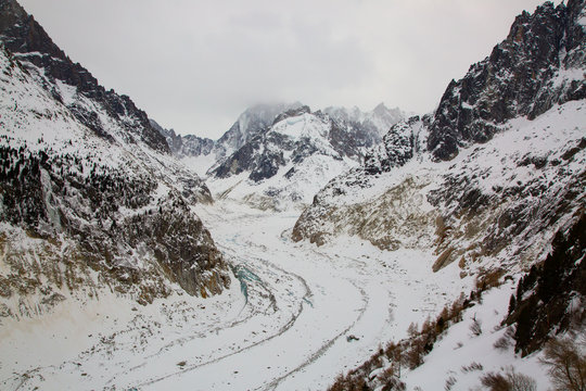 Mer de Glace valley under Mont Blanc massif in French Alsp