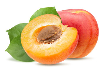 apricots with leaves isolated on a white background