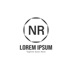 Initial NR logo template with modern frame. Minimalist NR letter logo vector illustration