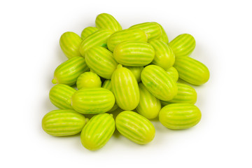 Green chewing gum isolated on white background.