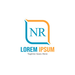 Initial NR logo template with modern frame. Minimalist NR letter logo vector illustration