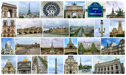 Collage of a lot of famous places in Paris