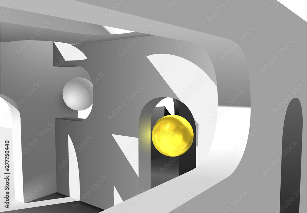 Poster abstract architecture background with white arches and shiny golden ball