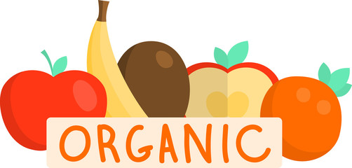 Fresh organic fruits, yellow banana, red apple, kiwi