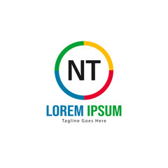 Initial NT logo template with modern frame. Minimalist NT letter logo vector illustration