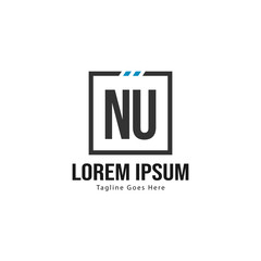 Initial NU logo template with modern frame. Minimalist NU letter logo vector illustration