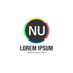 Initial NU logo template with modern frame. Minimalist NU letter logo vector illustration