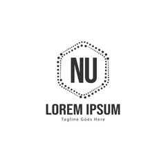 Initial NU logo template with modern frame. Minimalist NU letter logo vector illustration