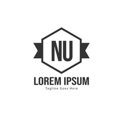 Initial NU logo template with modern frame. Minimalist NU letter logo vector illustration