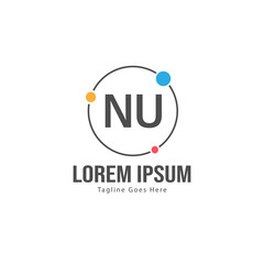 Initial NU logo template with modern frame. Minimalist NU letter logo vector illustration