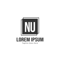 Initial NU logo template with modern frame. Minimalist NU letter logo vector illustration